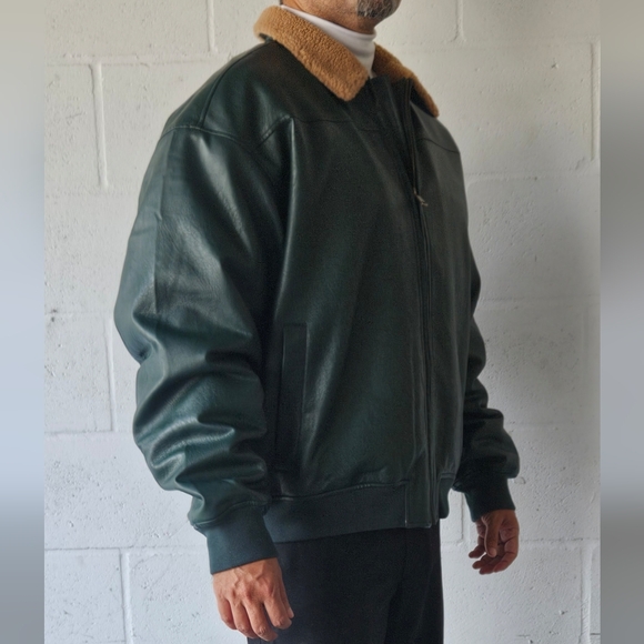 Men's Dark Green Cotton On Leather Jacket - Picture 9 of 14
